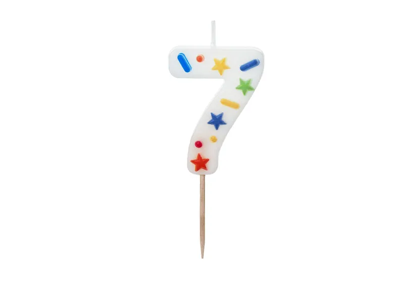 Zahlenkerze 5,5 cm Weiß Konfetti #7