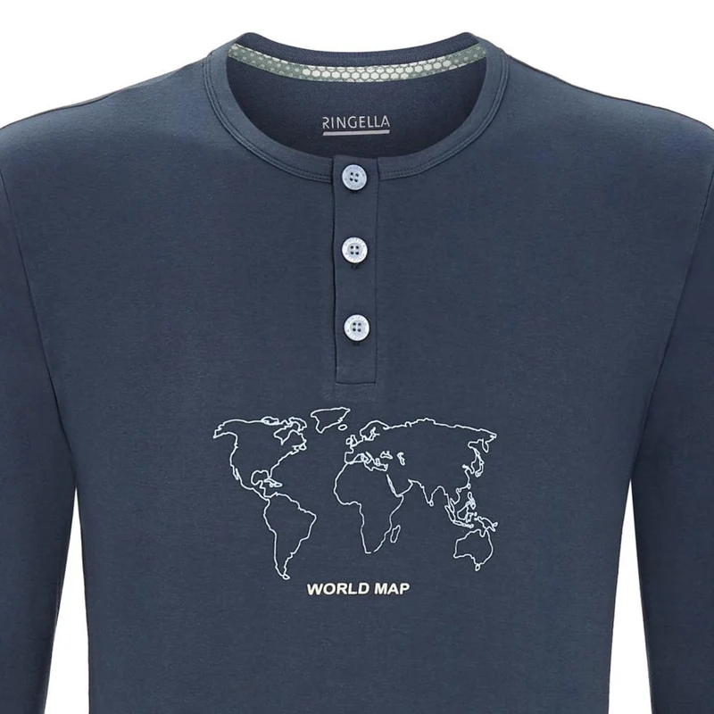 RINGELLA Herren Langarm Pyjama "World Map" 2541201 | Dark Petrol