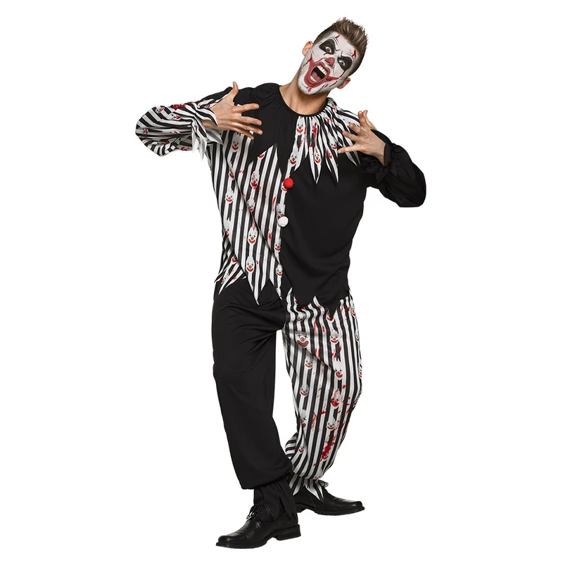 Bloody Clown Halloween Kostüm für Herren | Schwarz Weißer Overall