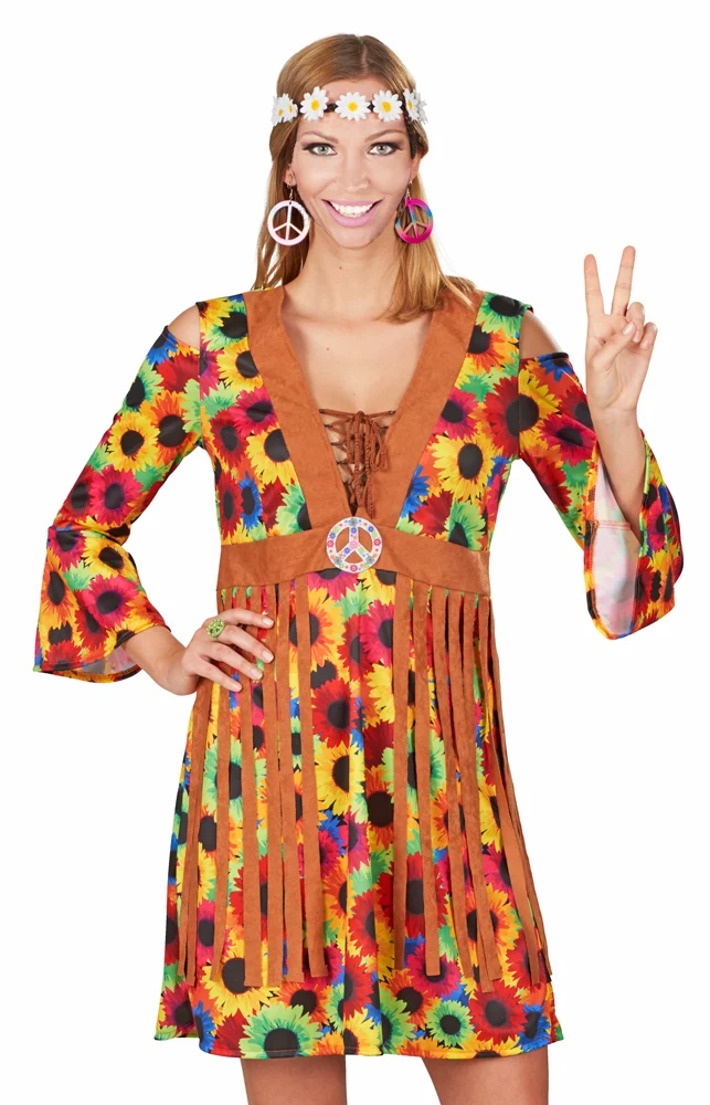 Hippie Damen Kostümkleid "Sunny" mit Fransen