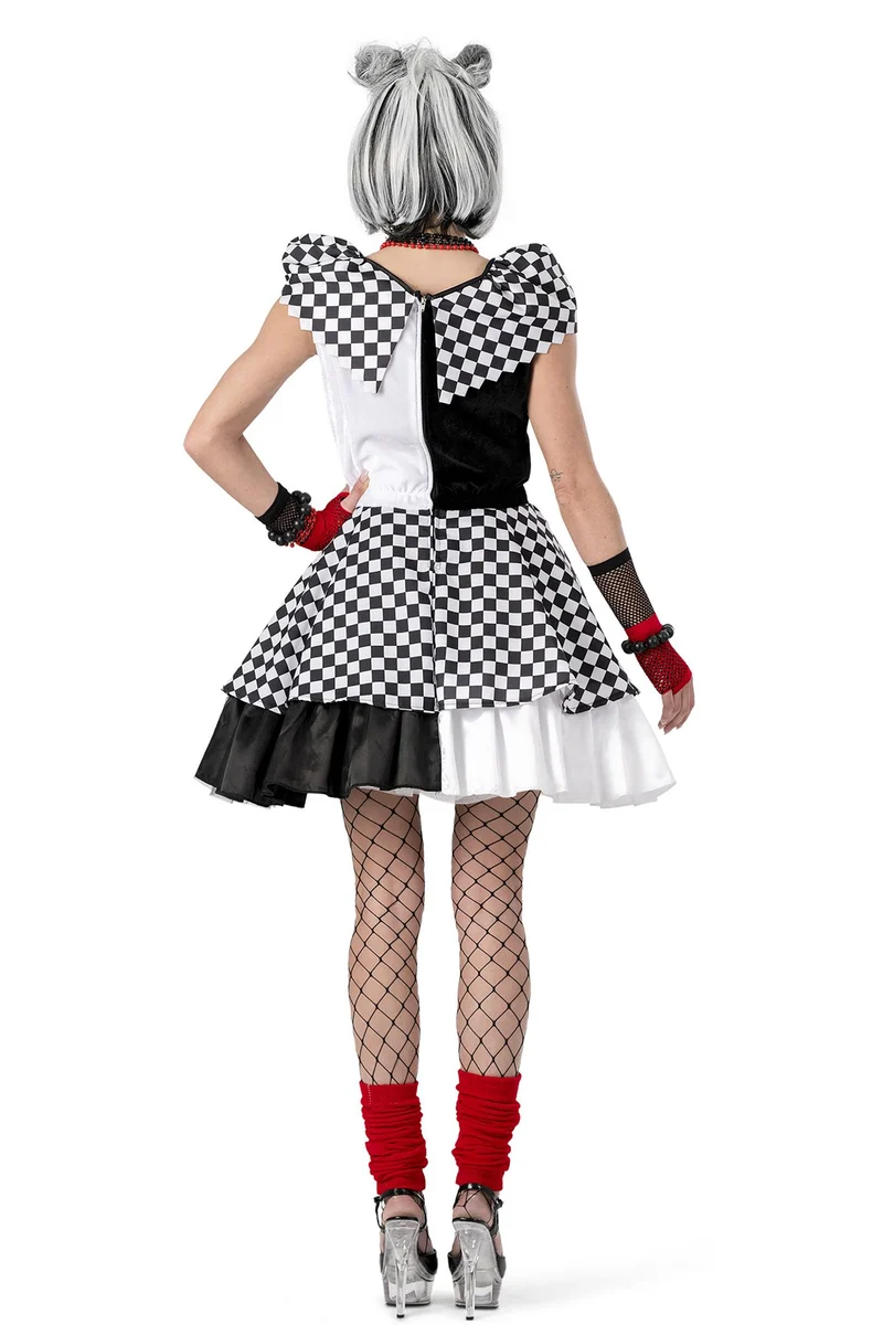 Clown Kostüm "Karierte Suzanna" für Damen | Schwarz Weiß - Kleid und Gürtel
