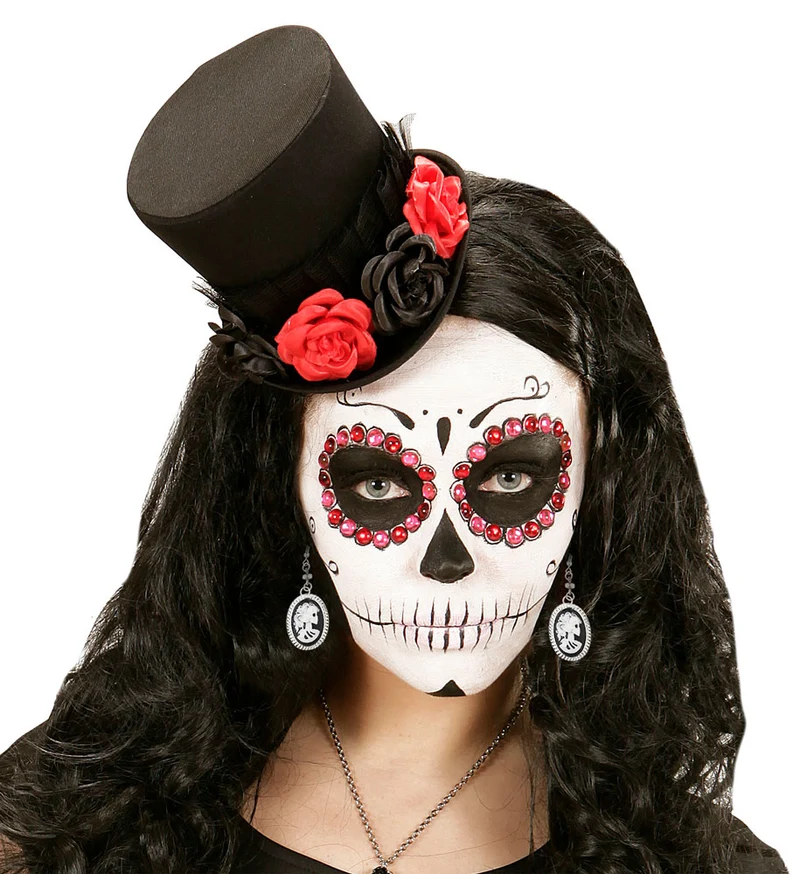 Kamee Totenkopf Ohrringe 01783 - Schwarz Weiß | Schmuck Halloween Kostüm Skelett Geist