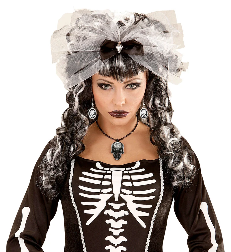 Kamee Totenkopf Ohrringe 01783 - Schwarz Weiß | Schmuck Halloween Kostüm Skelett Geist