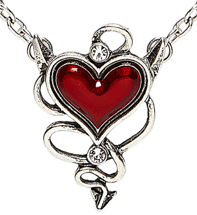 Halskette mit teuflisch rotem Herzjuwel 46756 - Silber Rot | Schmuck Vampir Teufelskostüm