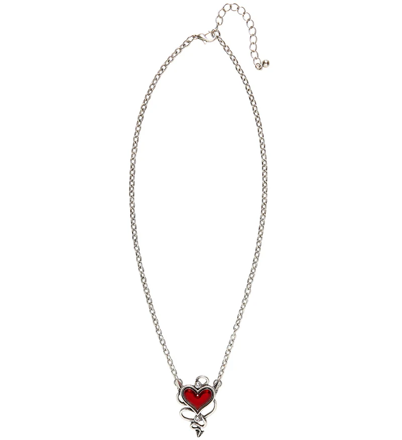Halskette mit teuflisch rotem Herzjuwel 46756 - Silber Rot | Schmuck Vampir Teufelskostüm