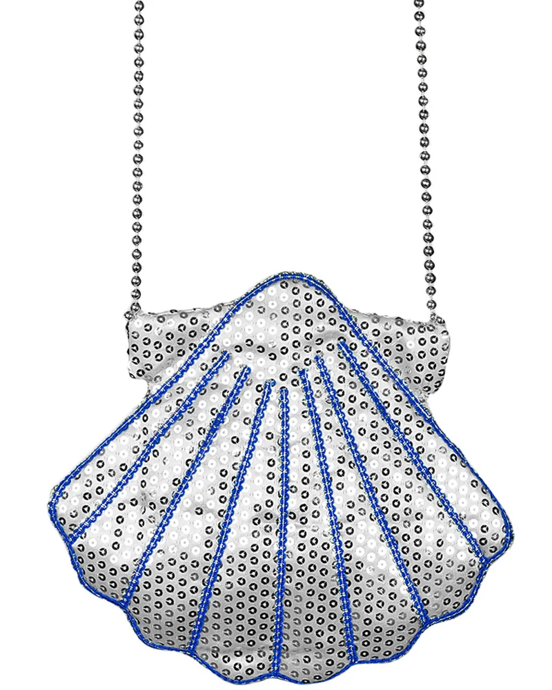 Muschel Handtasche zum Meerjungfrau Kostüm 25 x 28 cm | Pailletten Silber Blau