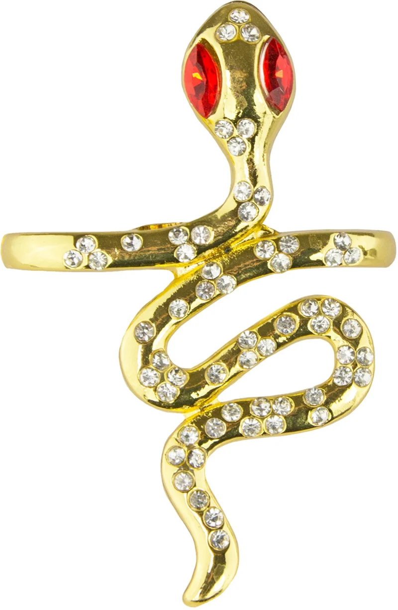 Zwei Finger Ring "Goldene Schlange" mit Strass zum Cleopatra Kostüm - Gold Rot