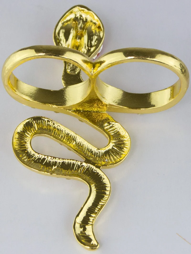 Zwei Finger Ring "Goldene Schlange" mit Strass zum Cleopatra Kostüm - Gold Rot