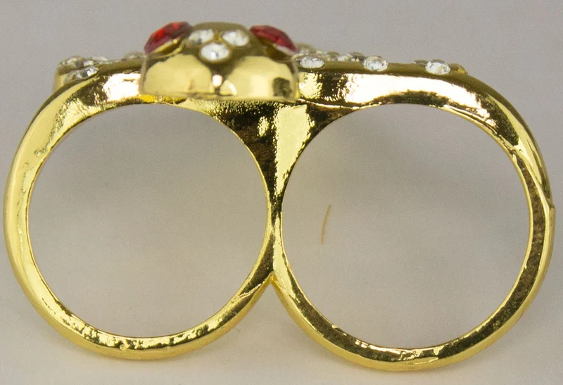 Zwei Finger Ring "Goldene Schlange" mit Strass zum Cleopatra Kostüm - Gold Rot