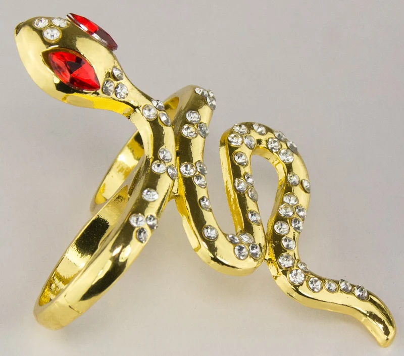 Zwei Finger Ring "Goldene Schlange" mit Strass zum Cleopatra Kostüm - Gold Rot