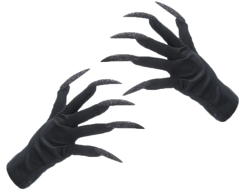 Handschuhe "Hexenfingernägel" | Glitzer Schwarz - Zubehör Hexenkostüm Halloween