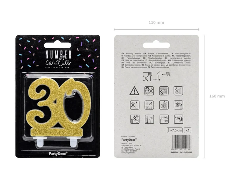 Geburtstagskerze Glitter Gold - 10 cm | Ziffer ''30''