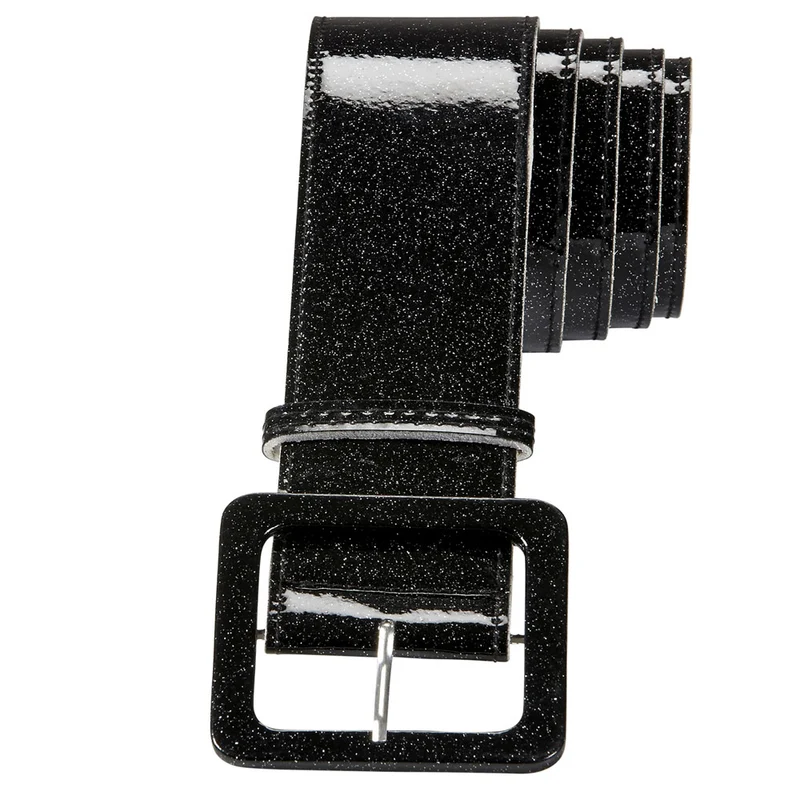 Glitzer Lack Gürtel für Erwachsene 120 x 5,5 cm | Schwarz