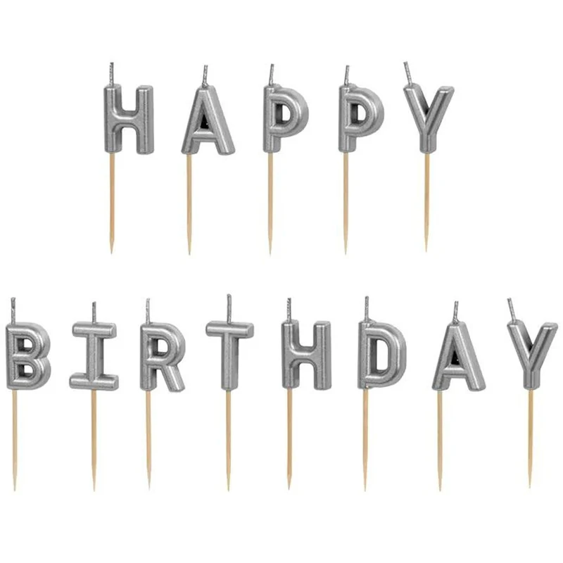 Geburtstagskerzen "Happy Birthday" 2,5 cm | Silber