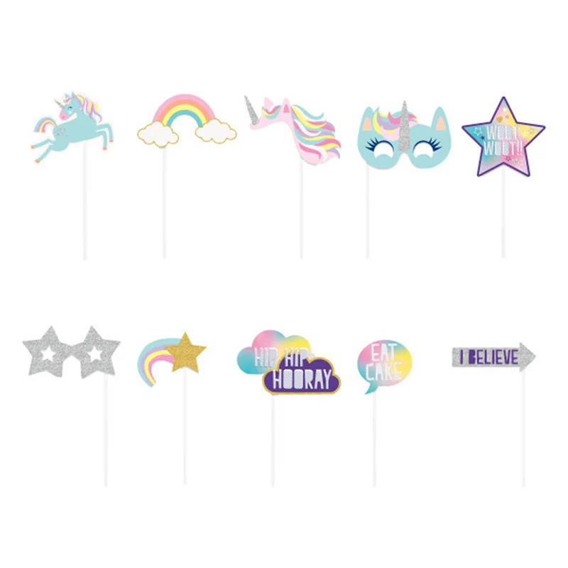 "Einhorn-Party" Fotobox Requisiten 10er-Set | Mehrfarbig