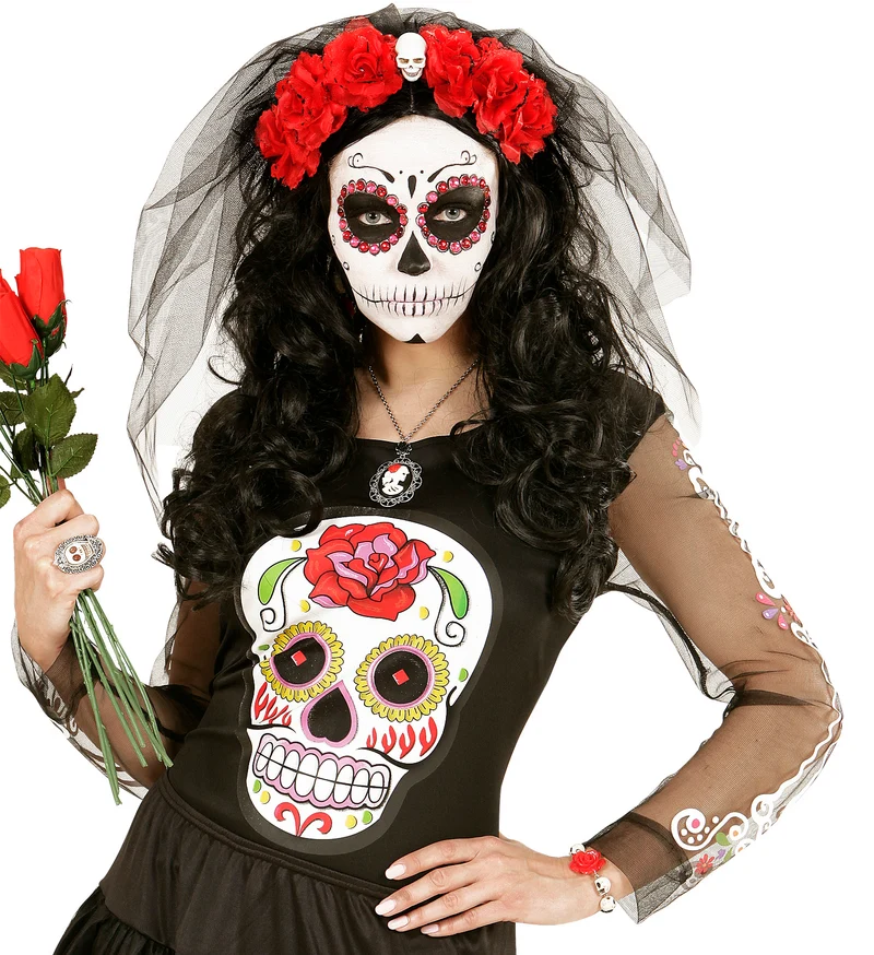 Day of the Dead Armband "Totenkopf und Rose" | Schwarz Rot