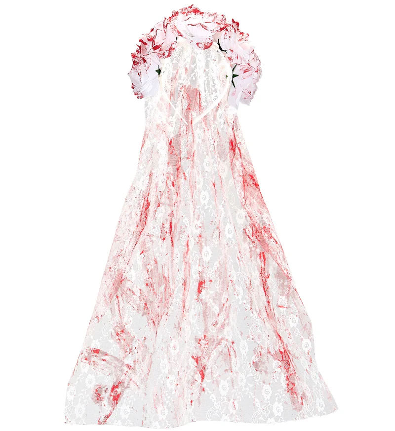 Halloween "Blutiger Brautschleier" | Weiß Rot - Haarreif mit Blumen
