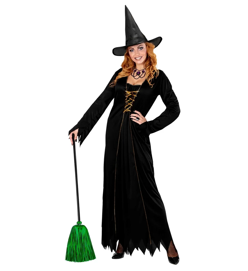 Hexenbesen mit Lametta - 92 cm | Schwarz Grün