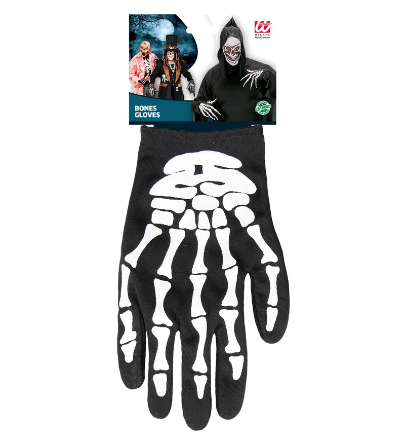 Skelett Handschuhe für Erwachsene | Schwarz Weiß - Kostüm Halloween
