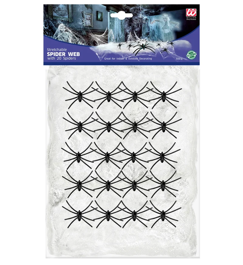 Halloween Spinnennetz Spinnweben mit 20 Spinnen | 500g