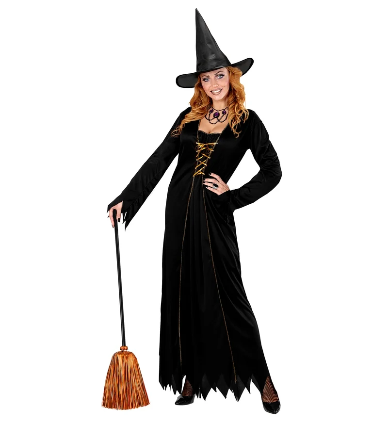 Hexenbesen mit Lametta - 92 cm | Schwarz Orange