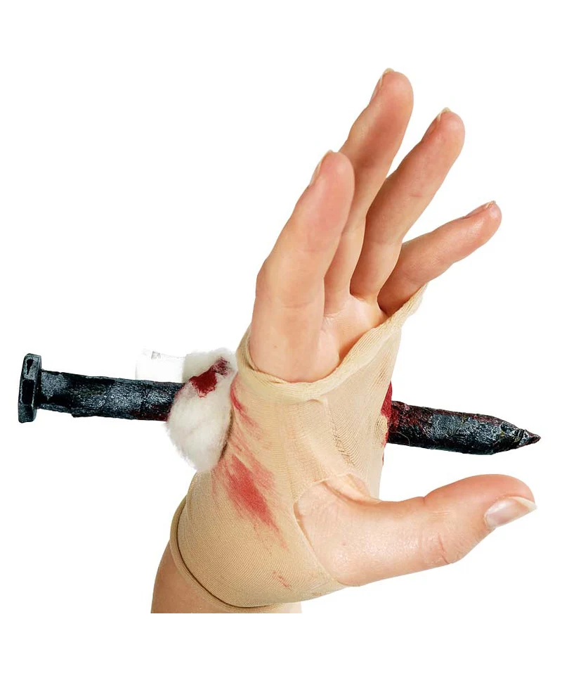 Handstrumpf mit blutigem Nagel