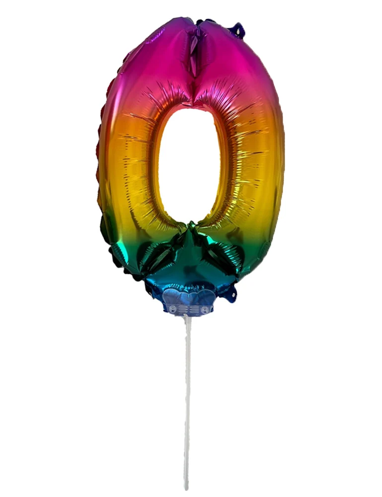 Zahlen Folienballon 41 cm mit Stab - Regenbogen Zahl 0