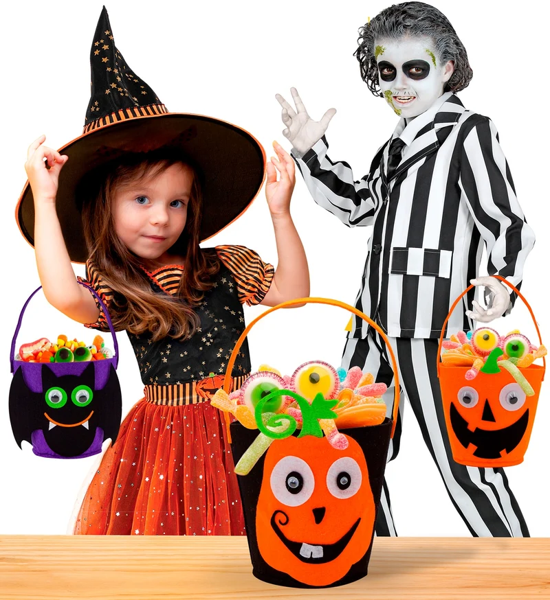 Halloween Korb Betteltasche "Verrückter Kürbis" | Schwarz Orange