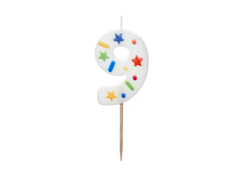 Zahlenkerze 5,5 cm Weiß Konfetti #9