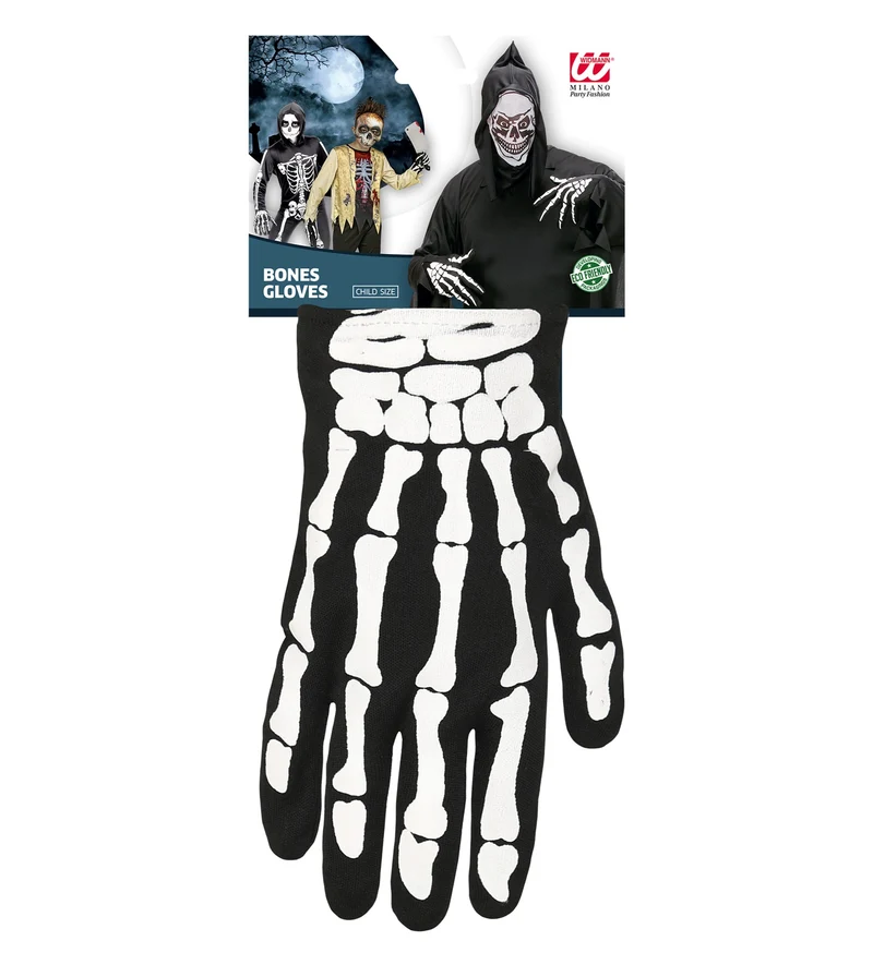 Skelett Kostüm Handschuhe für Kinder | Schwarz Weiß