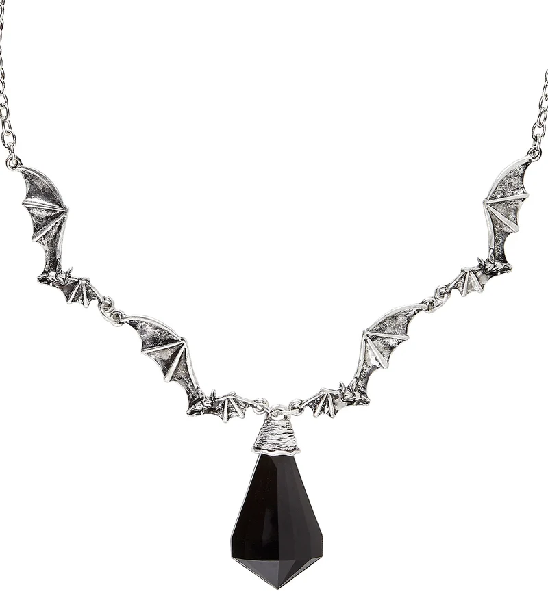 Halskette "Feldermaus mit schwarzem Juwel" | Silber Schwarz - Schmuck Vampir