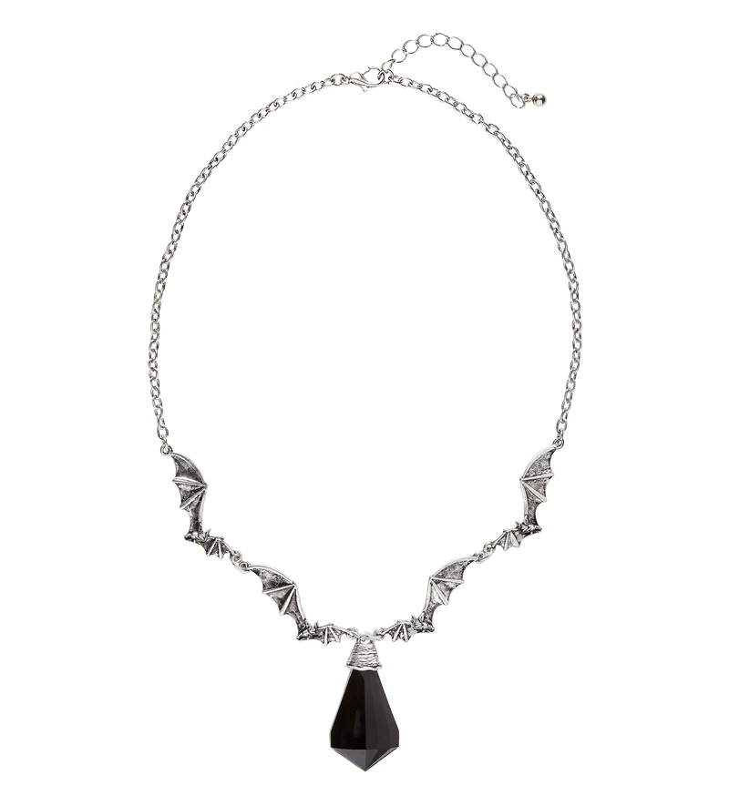 Halskette "Feldermaus mit schwarzem Juwel" | Silber Schwarz - Schmuck Vampir