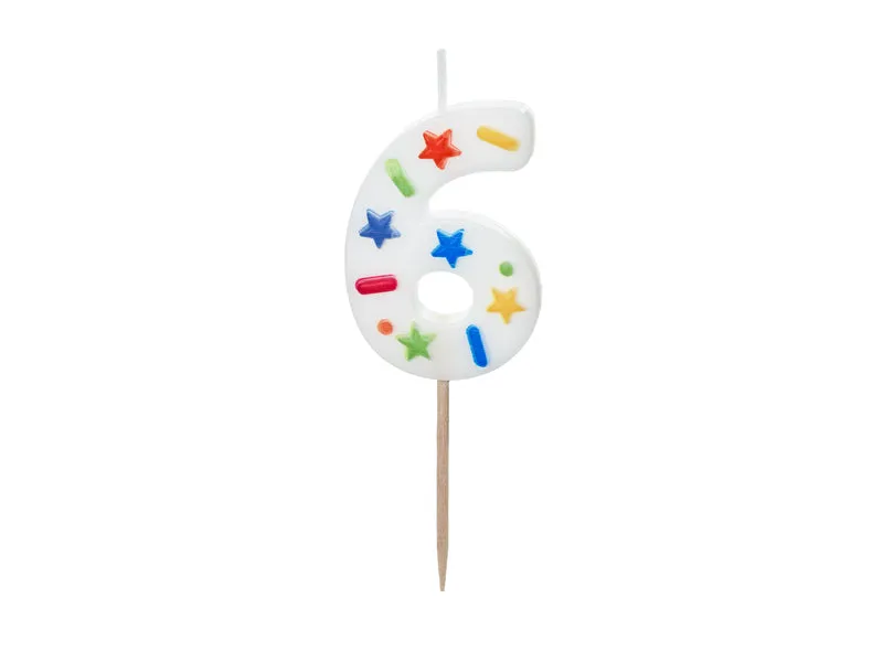 Zahlenkerze 5,5 cm Weiß Konfetti #6