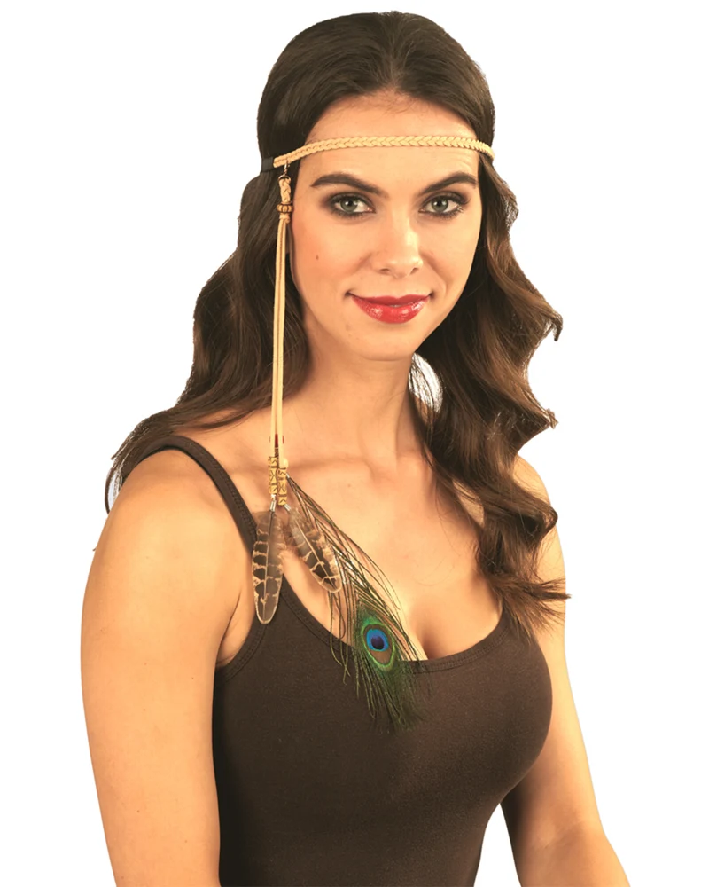 Stirnband mit Pfauenfeder zum Hippie oder Indianer Kostüm