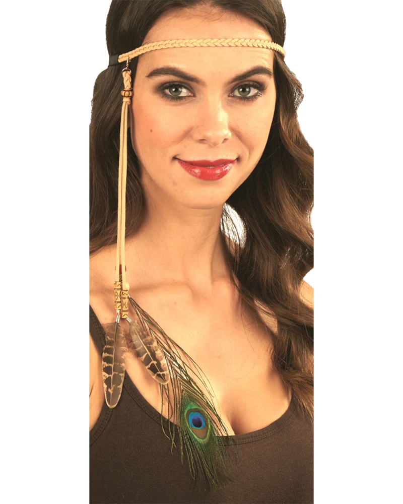 Stirnband mit Pfauenfeder zum Hippie oder Indianer Kostüm
