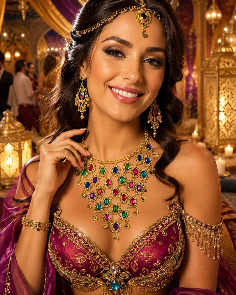 Goldene Strass Halskette "Orient" | Mehrfarbig
