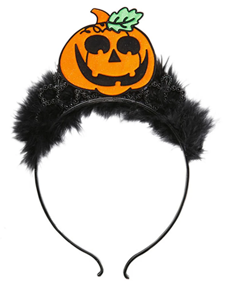 Halloween Haarreif mit Marabou Federn und Kürbis