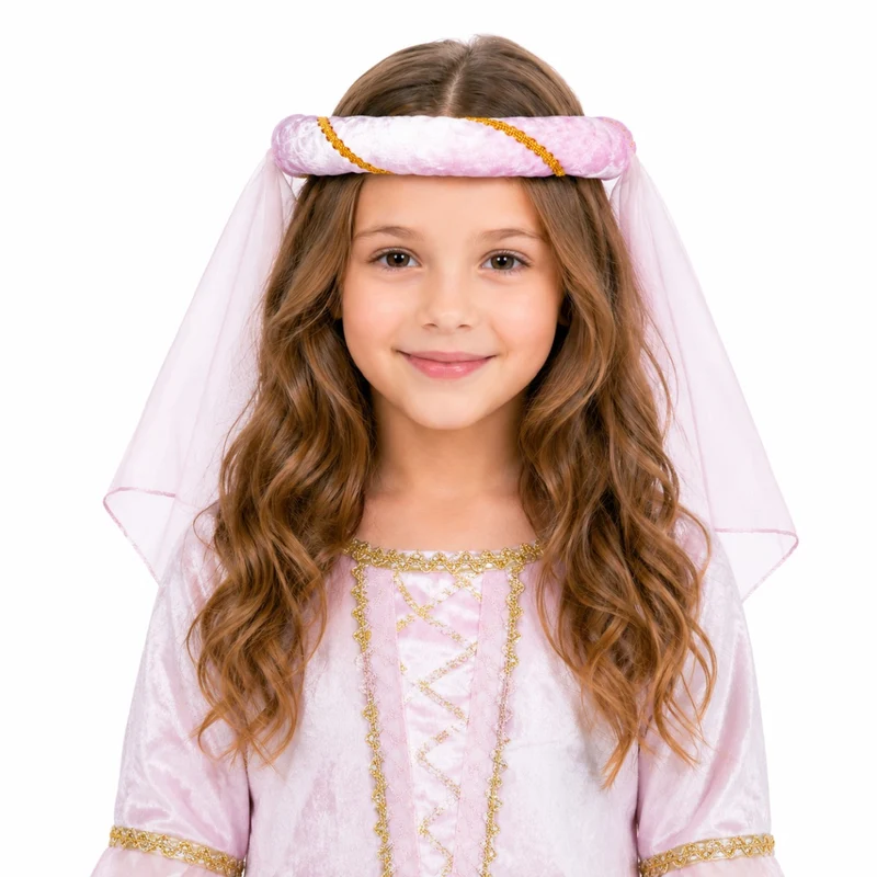 Mittelalter Haarband "Helena" mit Schleier für Mädchen | Rosa