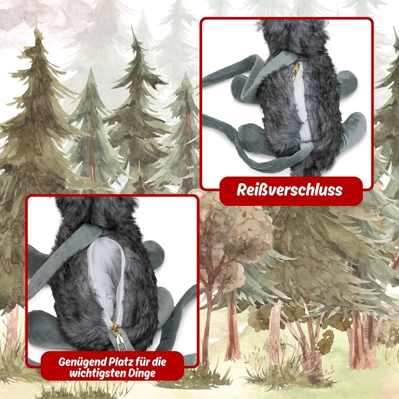Kuschelige Wolf Handtasche | 30x40x13cm - Grau