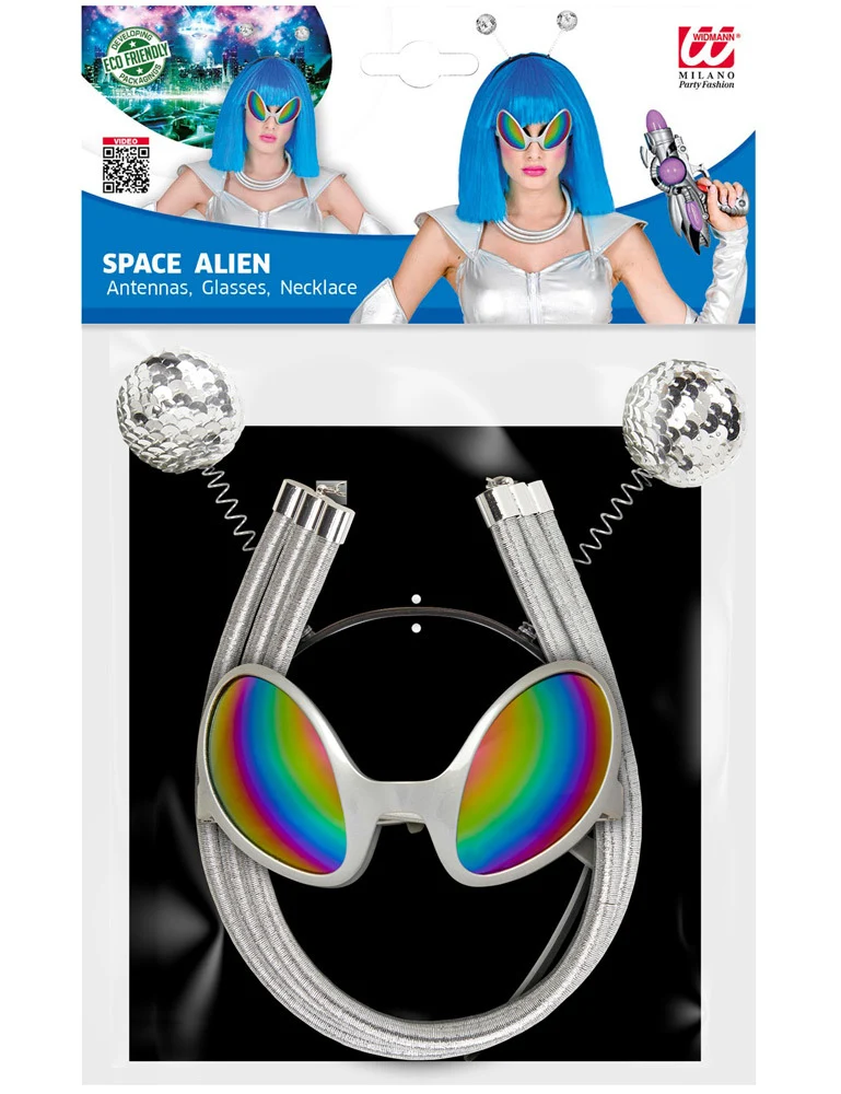 Space Kostüm Set "Alien" - Silber 68598 | Glitzer Haarreif Brille