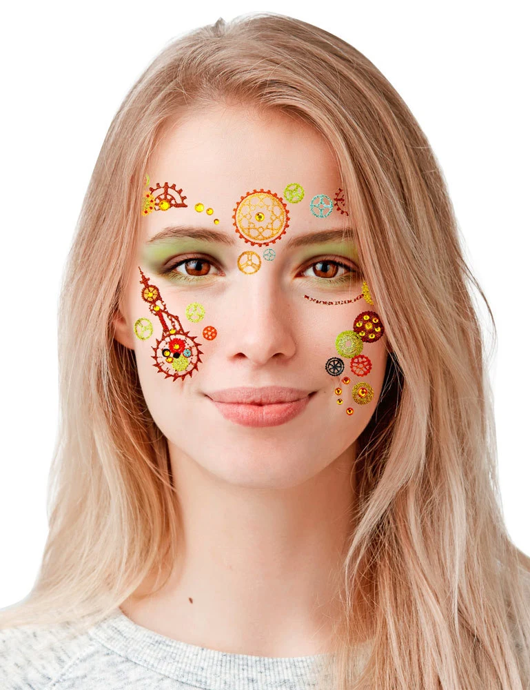 Face Art Decor Glitzer Tattoo Sticker - Steampunk | Gesichtssticker zum Kostüm