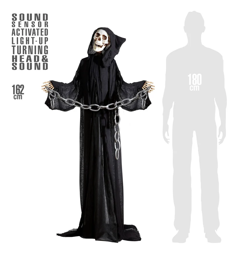 Hänge-Figur Sensenmann 160 cm mit Licht, Sound & Bewegung | Ein Gruselige Halloween-Deko
