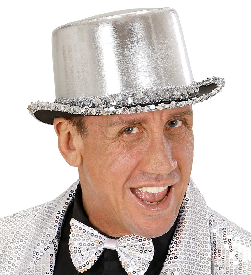 Zylinder "Showtime" mit Pailletten | Silber