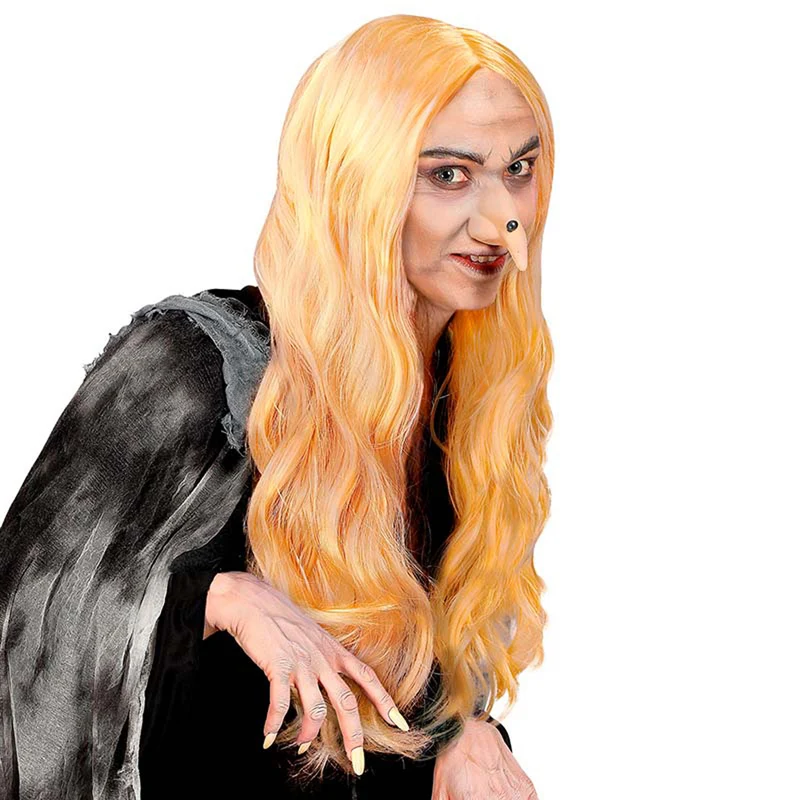 Perücke Hexe Blond lockiges langes Haar