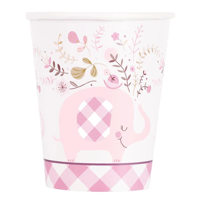 Elefant Floral Pappbecher 266ml/8Stk. | Pink