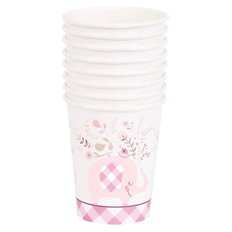 Elefant Floral Pappbecher 266ml/8Stk. | Pink