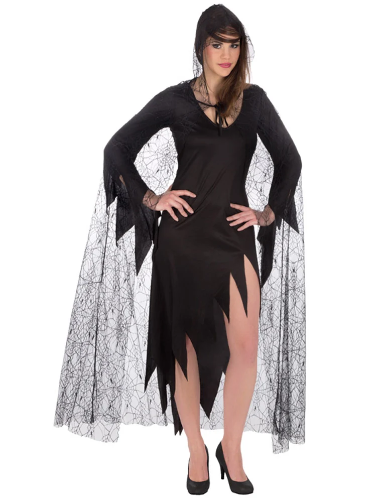 Kapuzenumhang "Spinnennetz" - 160 cm | Schwarz - Halloween Cape Black Spider