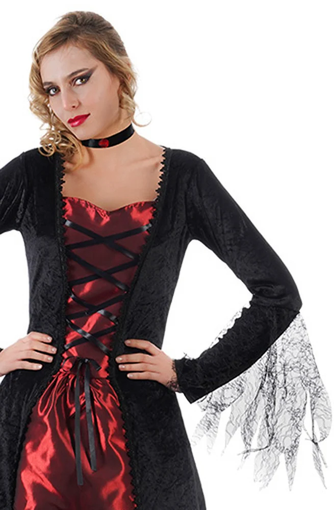 Deluxe Vampir Kostüm "Selina" für Damen | Schwarz Rot