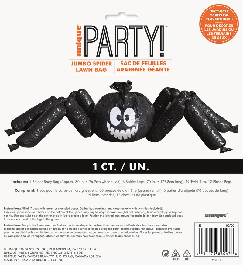 Riesen-Rasen-Spinne (Schwarze Laubsäcke) Halloween Dekoration