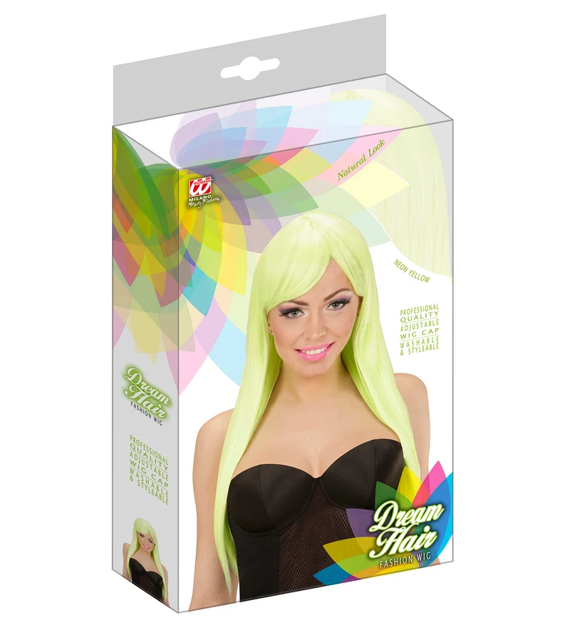 Perücke "Fashion" in farbiger Box | Neongelb